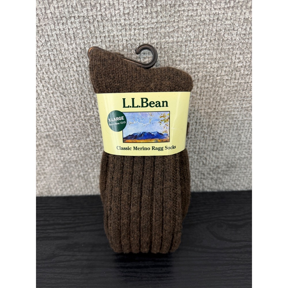 L.L. Bean 16" Merino Wool Ragg Socks Brown XL NWT Deadstock Vintage Made in USA